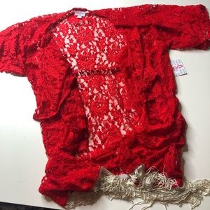 Lularoe red lace Monroe with cream fringe size S